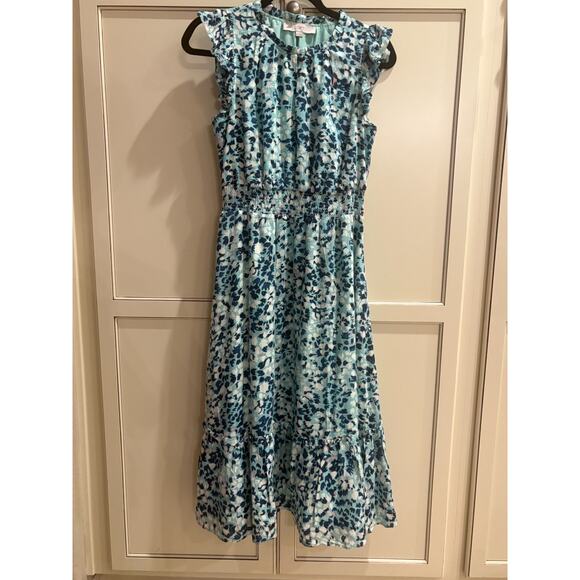 Loft Shimmer Floral Ruffle Sleeve Fit and Flare Maxi Dress Size XS 0-4 - Picture 2 of 5